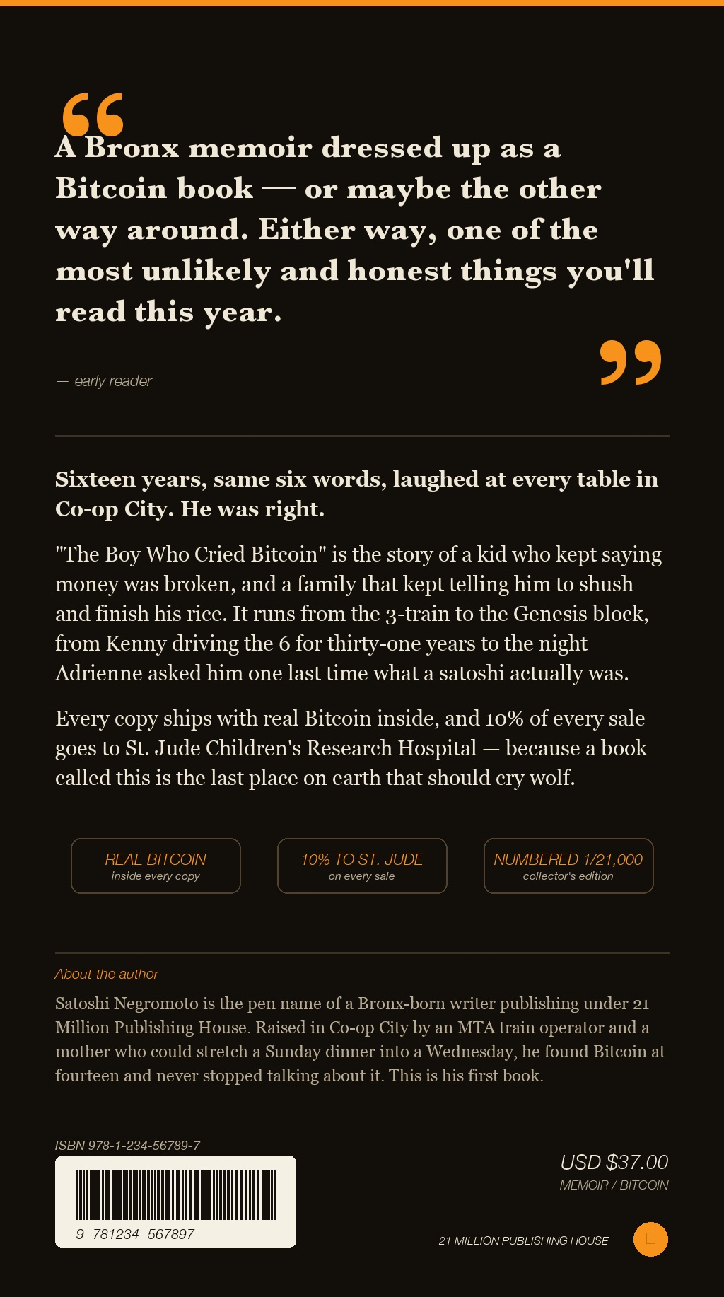 Back cover with the blurb, feature callouts, author bio, and ISBN