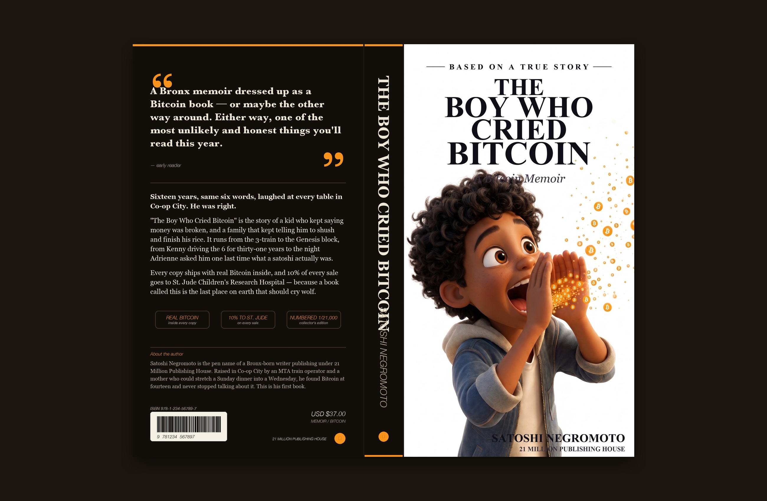 Full book wrap laid flat: back cover, spine, front cover